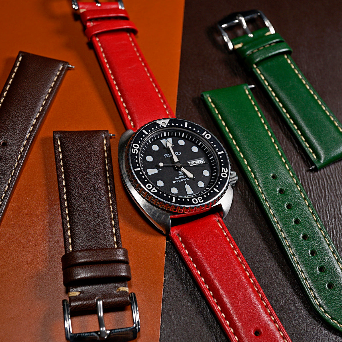Quick Release Classic Leather Watch Strap in Red (18mm) - Nomad Watch Works SG