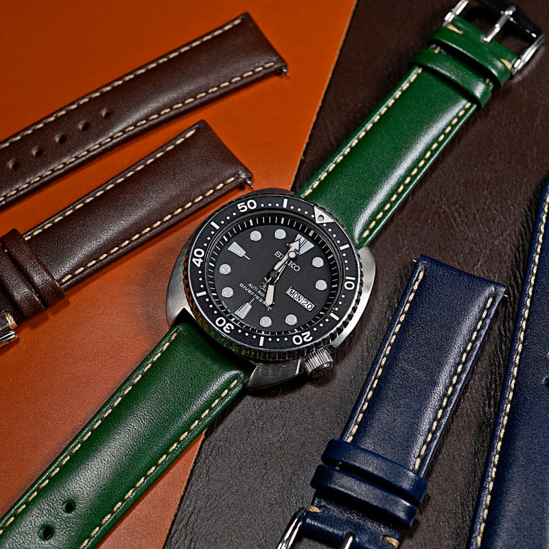 Quick Release Classic Leather Watch Strap in Green (18mm) - Nomad Watch Works SG