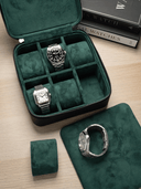 Heritage Leather Travel Case in Black/Green (6 Watch) - PREORDER