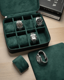 Heritage Leather Travel Case in Black/Green (8 Watch) - PREORDER
