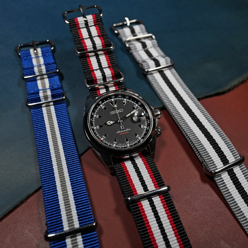 Premium Nato Strap in Black Red White - Nomad Watch Works SG