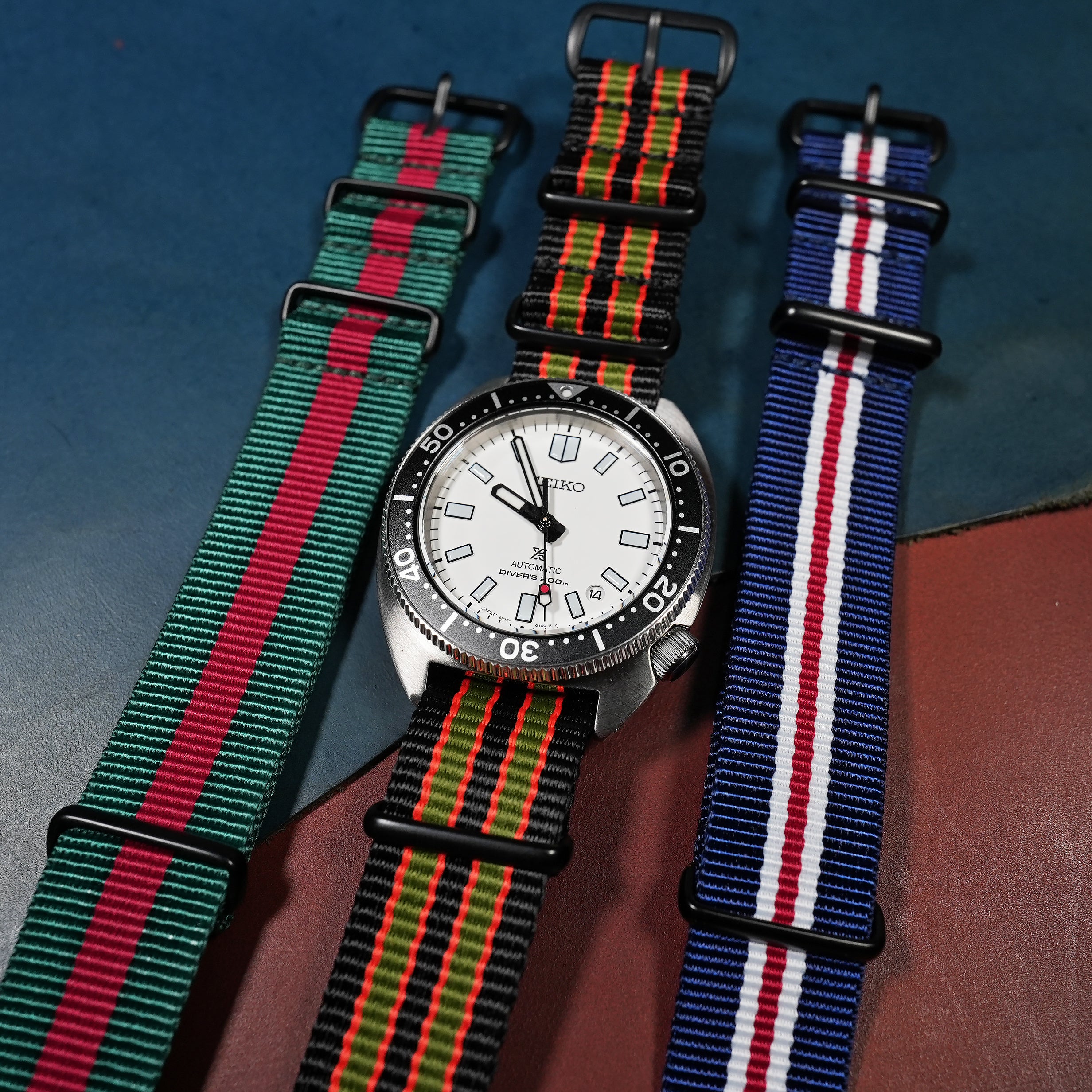 Premium Nato Strap in Black Green Red James Bond with Polished