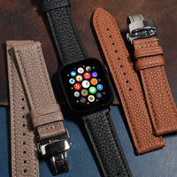 Classic Togo Leather Strap in Black w/ Butterfly Clasp (Apple Watch)