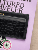 MTO Crocodile Leather Card Holder in Black - Nomad Watch Works SG