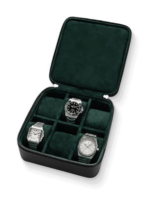 Heritage Leather Travel Case in Black/Green (6 Watch) - PREORDER