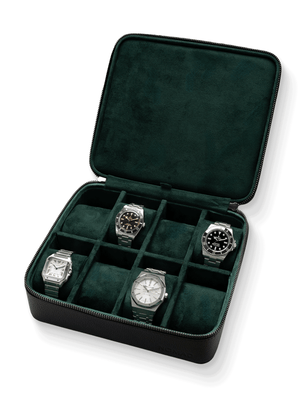 Heritage Leather Travel Case in Black/Green (8 Watch) - PREORDER