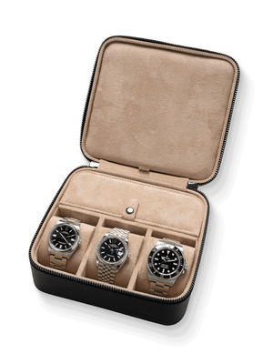 Heritage Leather Travel Case in Black/Sand (3 Watch+Storage) - PREORDER