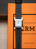 Dress Epsom Leather Strap in Black with White Stitching