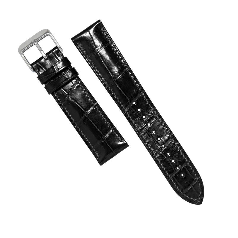 MTO Crocodile Leather Watch Strap in Black (Glossy)