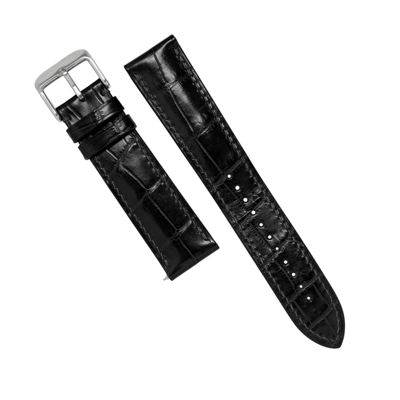 MTO Crocodile Leather Watch Strap in Black (Non-Glossy)