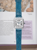 MTO Ostrich Leather Strap in Blue Jeans for Cartier Santos Dumont