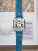 MTO Ostrich Leather Strap in Blue Jeans for Cartier Santos 100