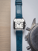 MTO Ostrich Leather Strap in Blue Jeans for Cartier Santos de Cartier
