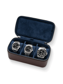 Heritage Leather Travel Case in Brown/Navy (3 Watch) - PREORDER