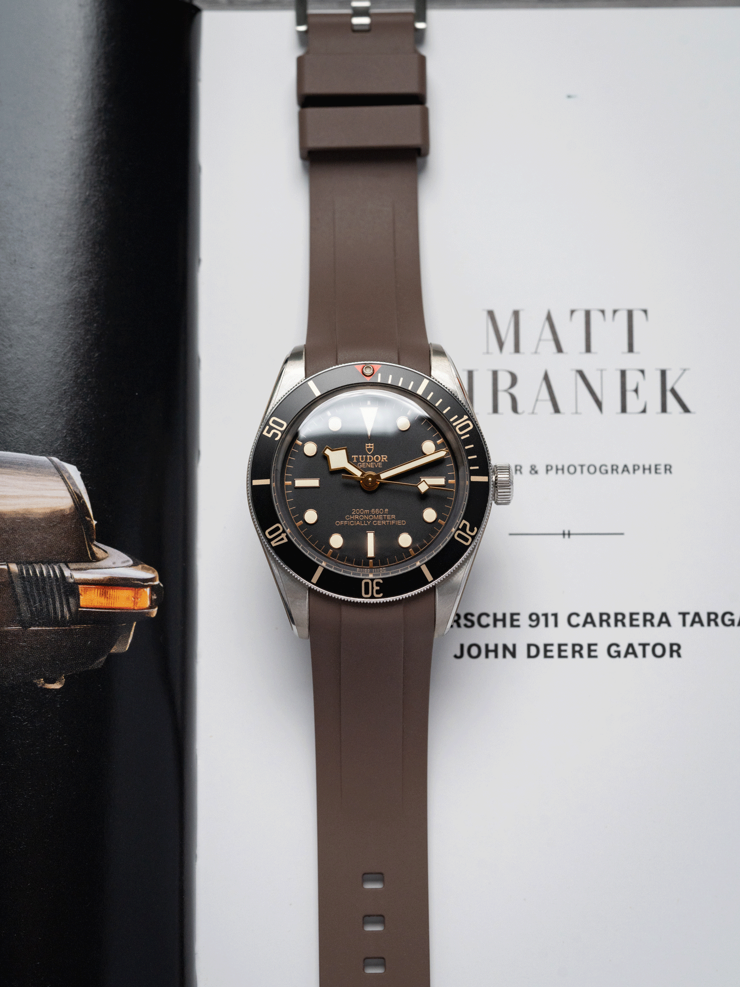 Curved End FKM Rubber Strap in Brown for Tudor Black Bay 58