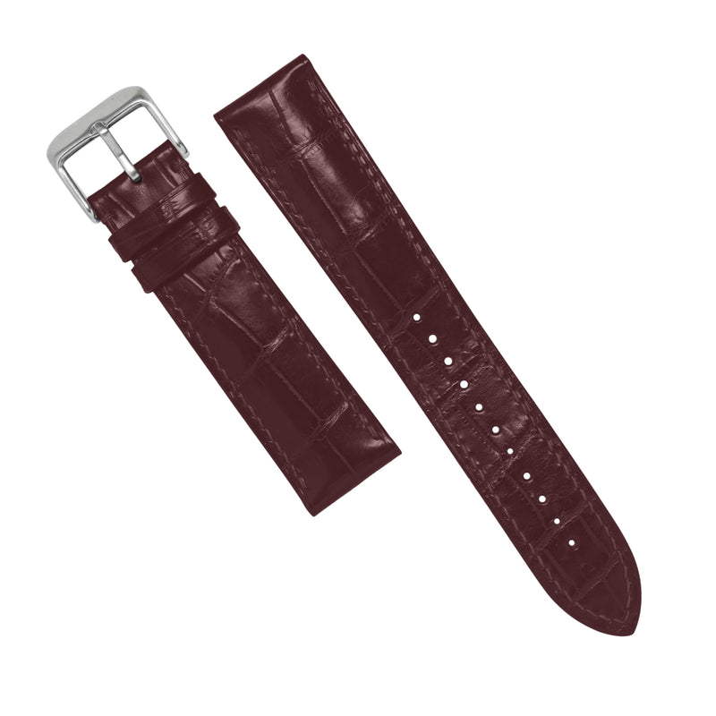 MTO Crocodile Leather Watch Strap in Burgundy (Non-Glossy)