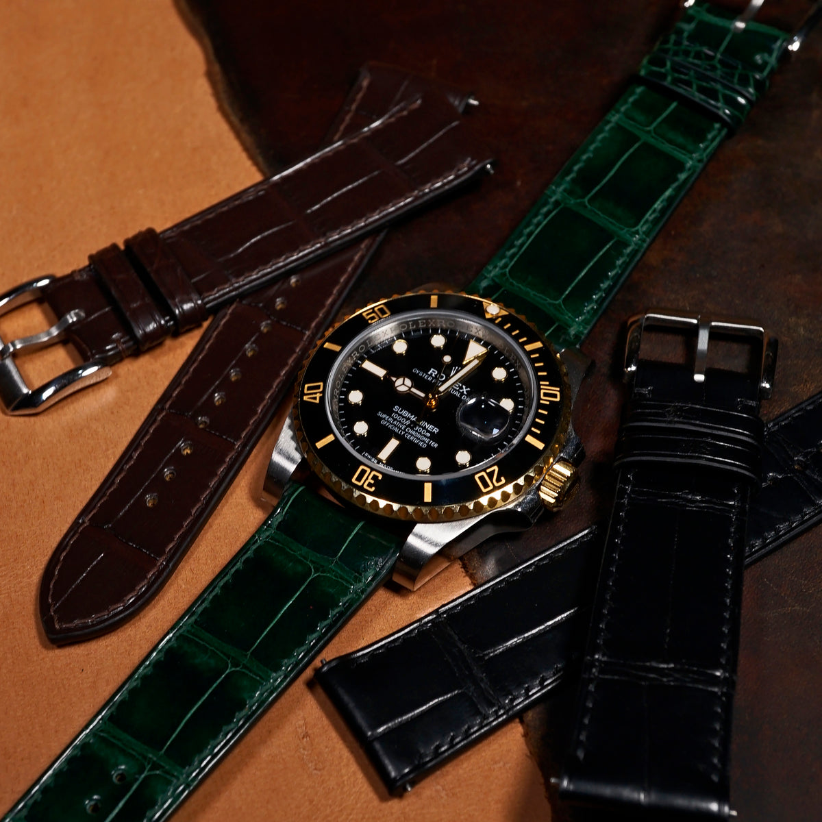 Alligator Leather Watch Strap in Green (Glossy) - Nomad Watch Works SG