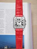 MTO Crocodile Leather Strap in Red (Semi-Glossy) for Cartier Santos 100