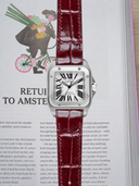 MTO Crocodile Leather Strap in Burgundy (Glossy) for Cartier Santos 100