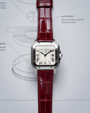 Tali Kulit Buaya MTO Merah Burgundy (Berkilat) untuk Cartier Santos de Cartier