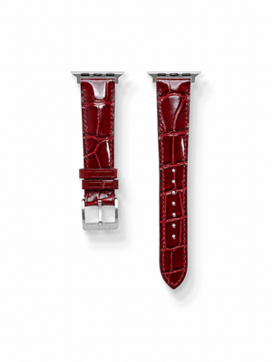 MTO Crocodile Leather Strap in Burgundy (Glossy) for Apple Watch