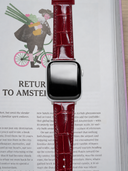 MTO Crocodile Leather Strap in Burgundy (Glossy) for Apple Watch