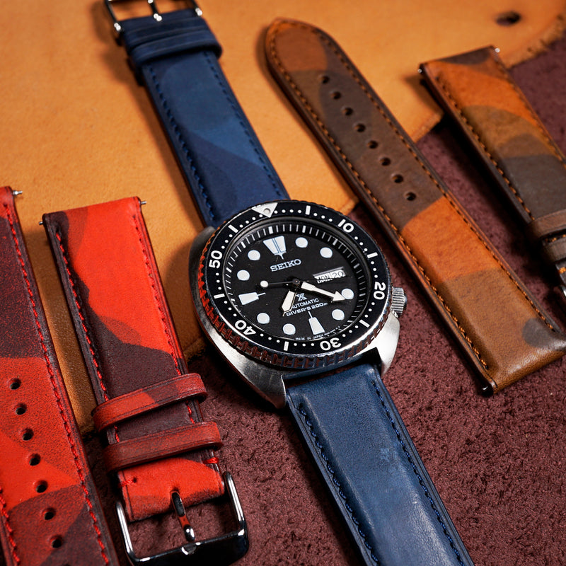 Emery Classic LPA Camo Leather Strap in Blue Camo (18mm) - Nomad Watch Works SG