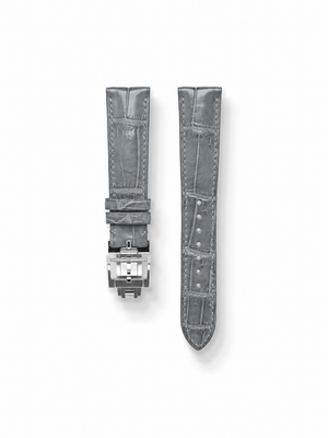 MTO Crocodile Leather Strap in Grey (Semi-Glossy) with Spring Deployant Clasp