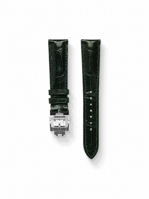 MTO Crocodile Leather Strap in Dark Green (Semi-Glossy) with Spring Deployant Clasp