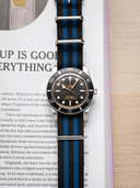 Premium Nato Strap in Black Blue Small Stripes