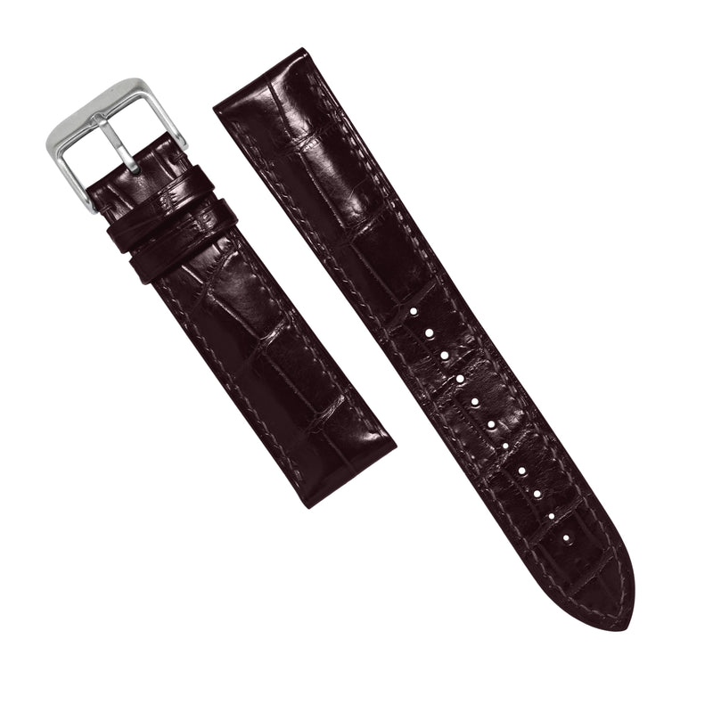 MTO Crocodile Leather Watch Strap in Dark Brown (Glossy)