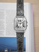 MTO Ostrich Leather Strap in Dark Grey for Cartier Santos 100