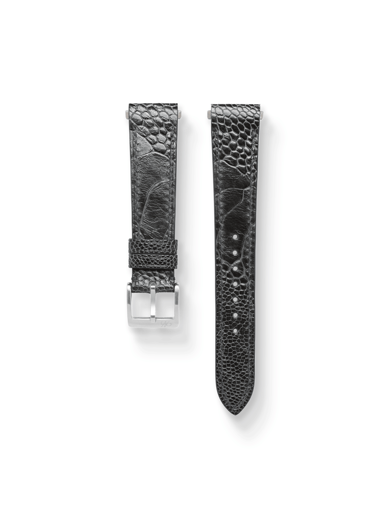 MTO Ostrich Leather Strap in Dark Grey for Cartier Santos de Cartier