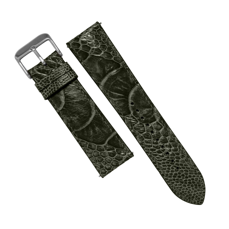 MTO Ostrich Leather Watch Strap in Dark Olive