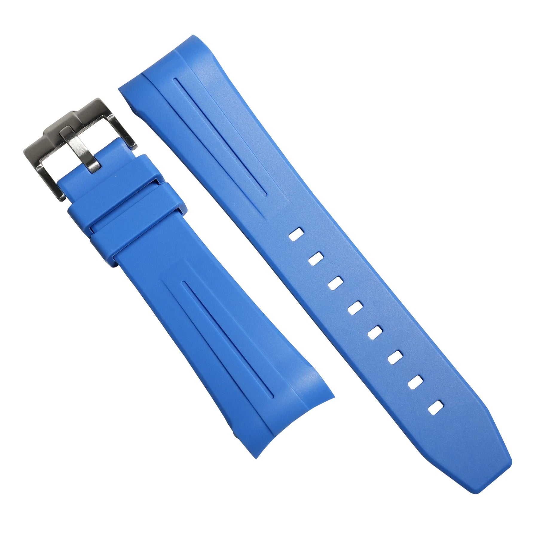 Curved End Rubber Strap for Blancpain x Swatch Scuba Fifty Fathoms in Blue - Nomad Watch Works SG