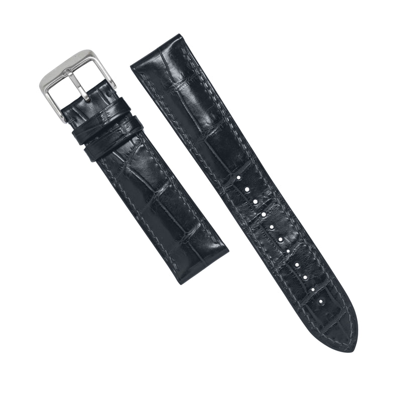 MTO Crocodile Leather Watch Strap in Marine (Non-Glossy)