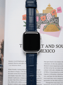 Classic Croc Embossed Leather Strap in Navy for Apple Watch