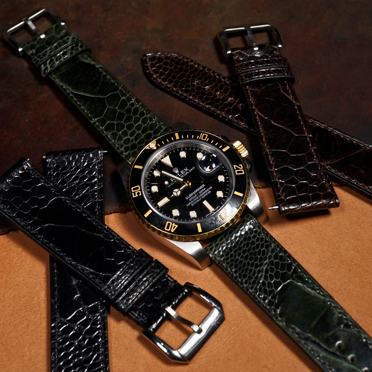 Ostrich Leather Watch Strap in Olive - Nomad Watch Works SG