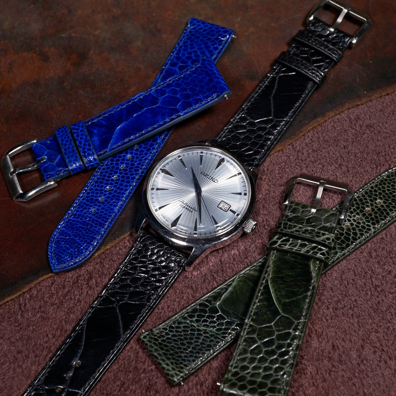 Ostrich Leather Watch Strap in Black - Nomad Watch Works SG