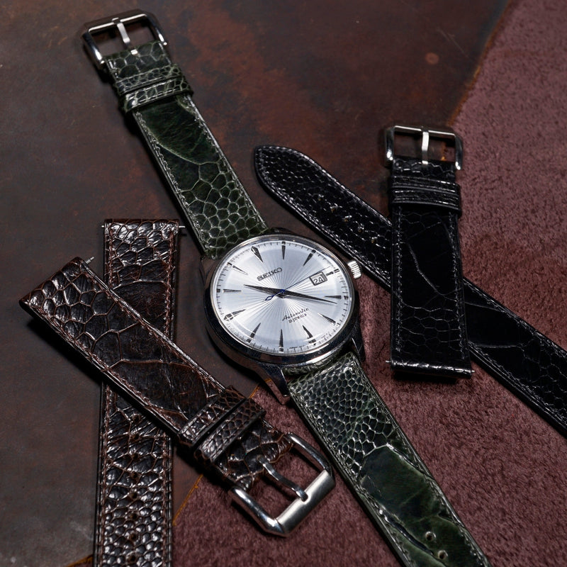 Ostrich Leather Watch Strap in Olive - Nomad Watch Works SG