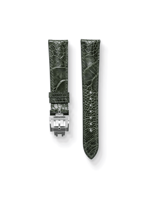 MTO Ostrich Leather Strap in Olive with Spring Deployant Clasp