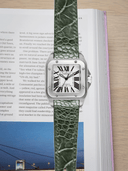 MTO Ostrich Leather Strap in Olive for Cartier Santos 100