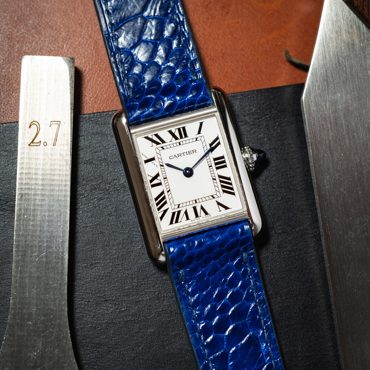 MTO Ostrich Leather Watch Strap in Blue