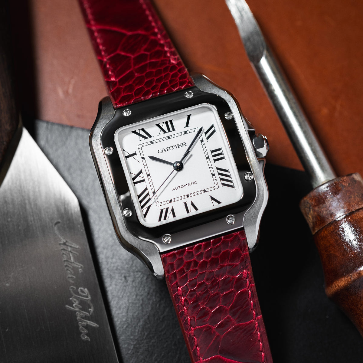 MTO Ostrich Leather Watch Strap in Burgundy