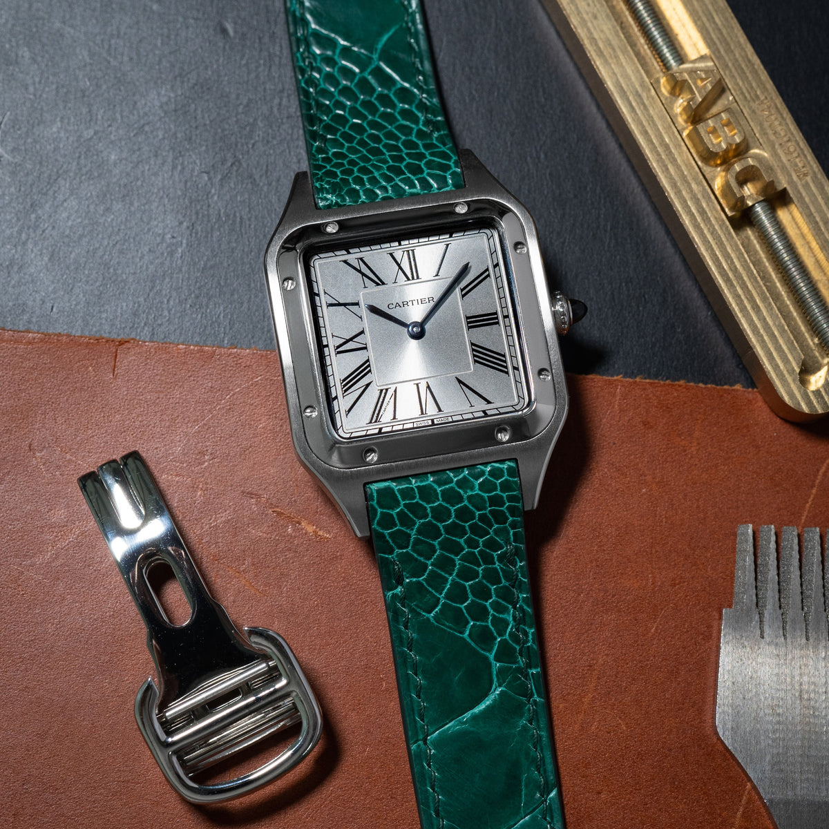 MTO Ostrich Leather Watch Strap in Green