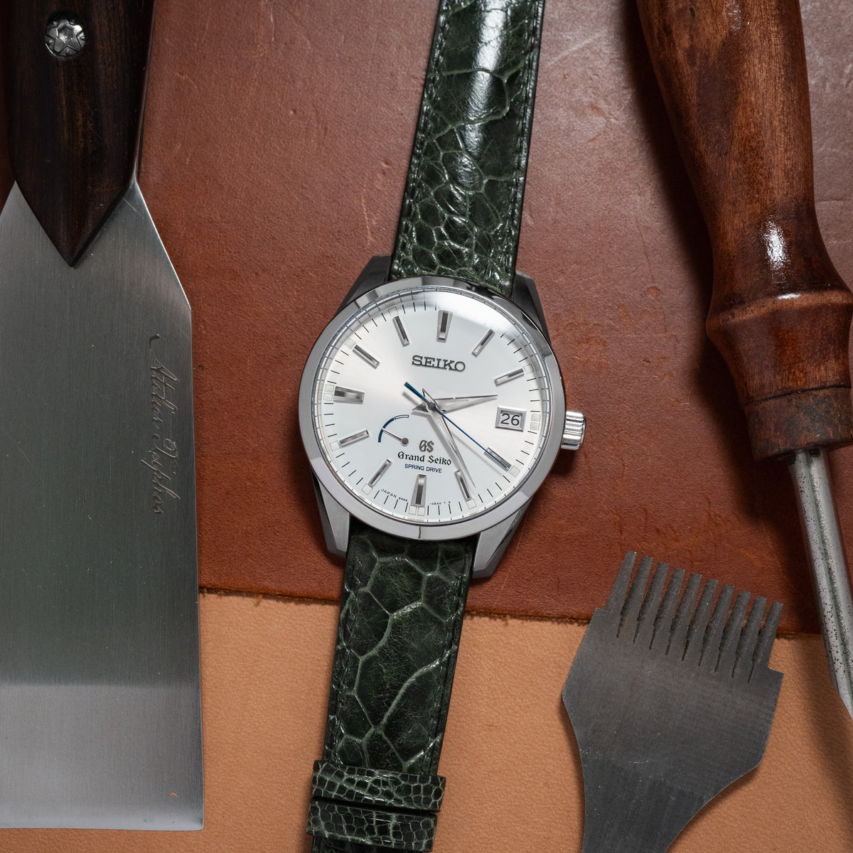 MTO Ostrich Leather Watch Strap in Dark Olive