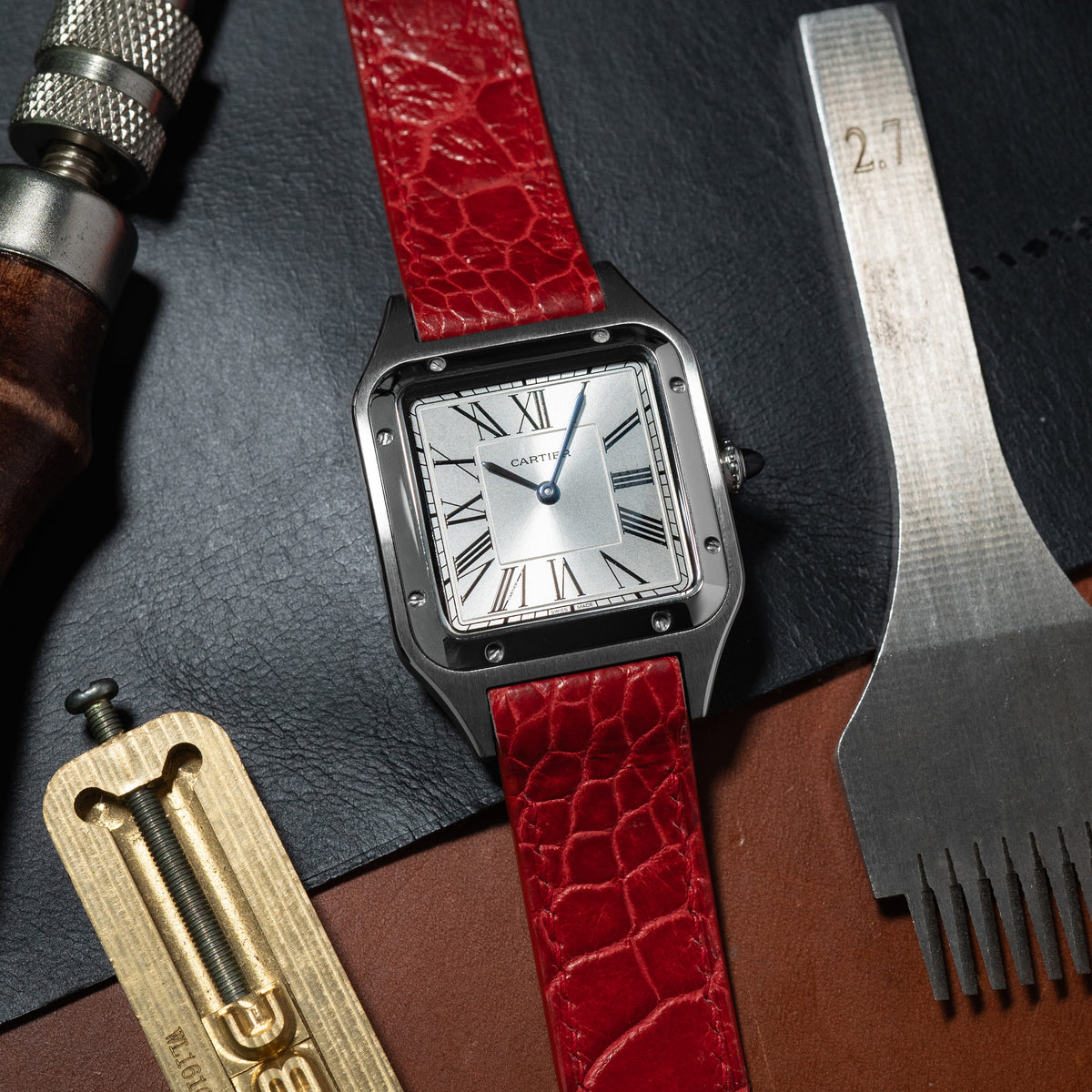 MTO Ostrich Leather Watch Strap in Red