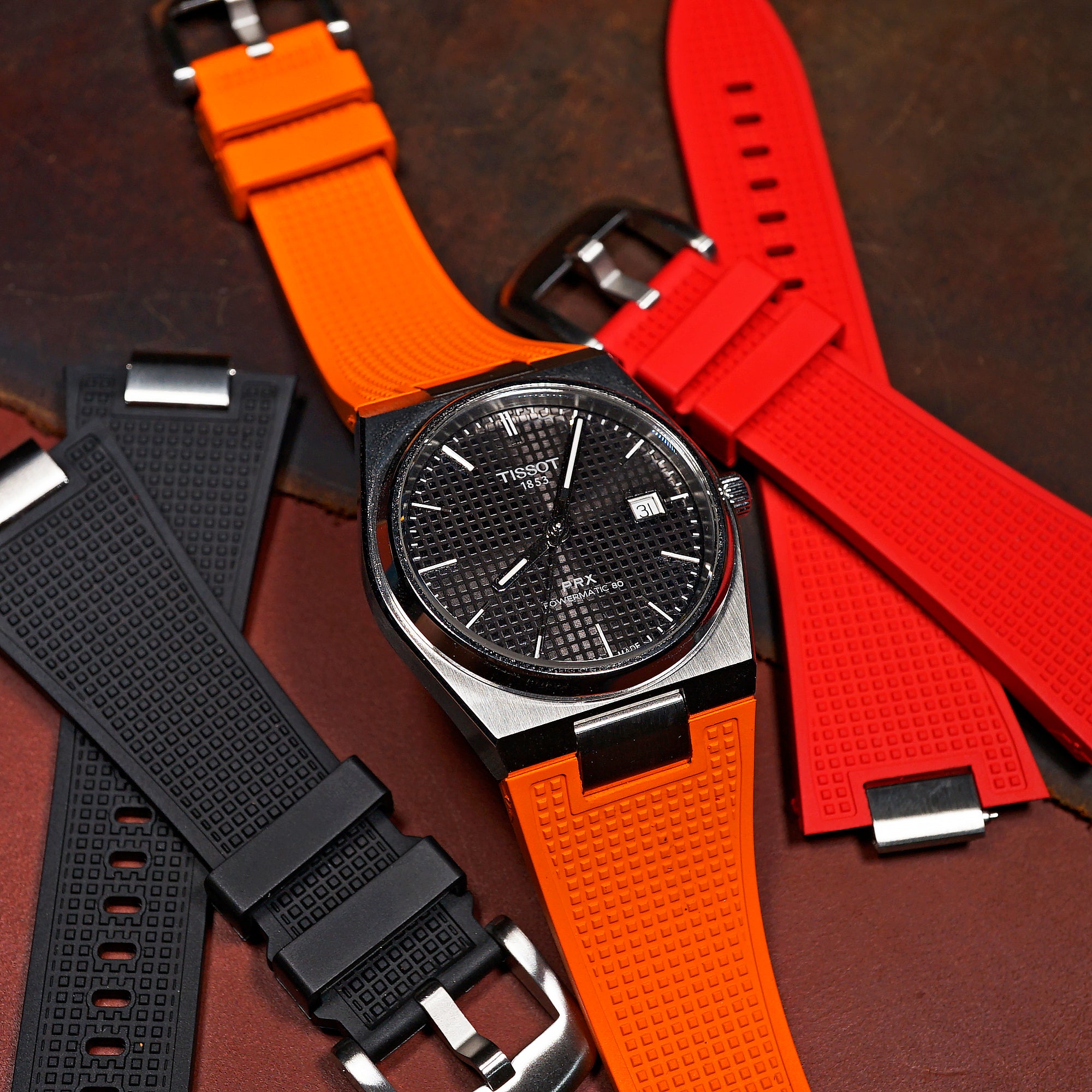 Waffle FKM Rubber Strap in Orange for Tissot PRX Nomad Watch