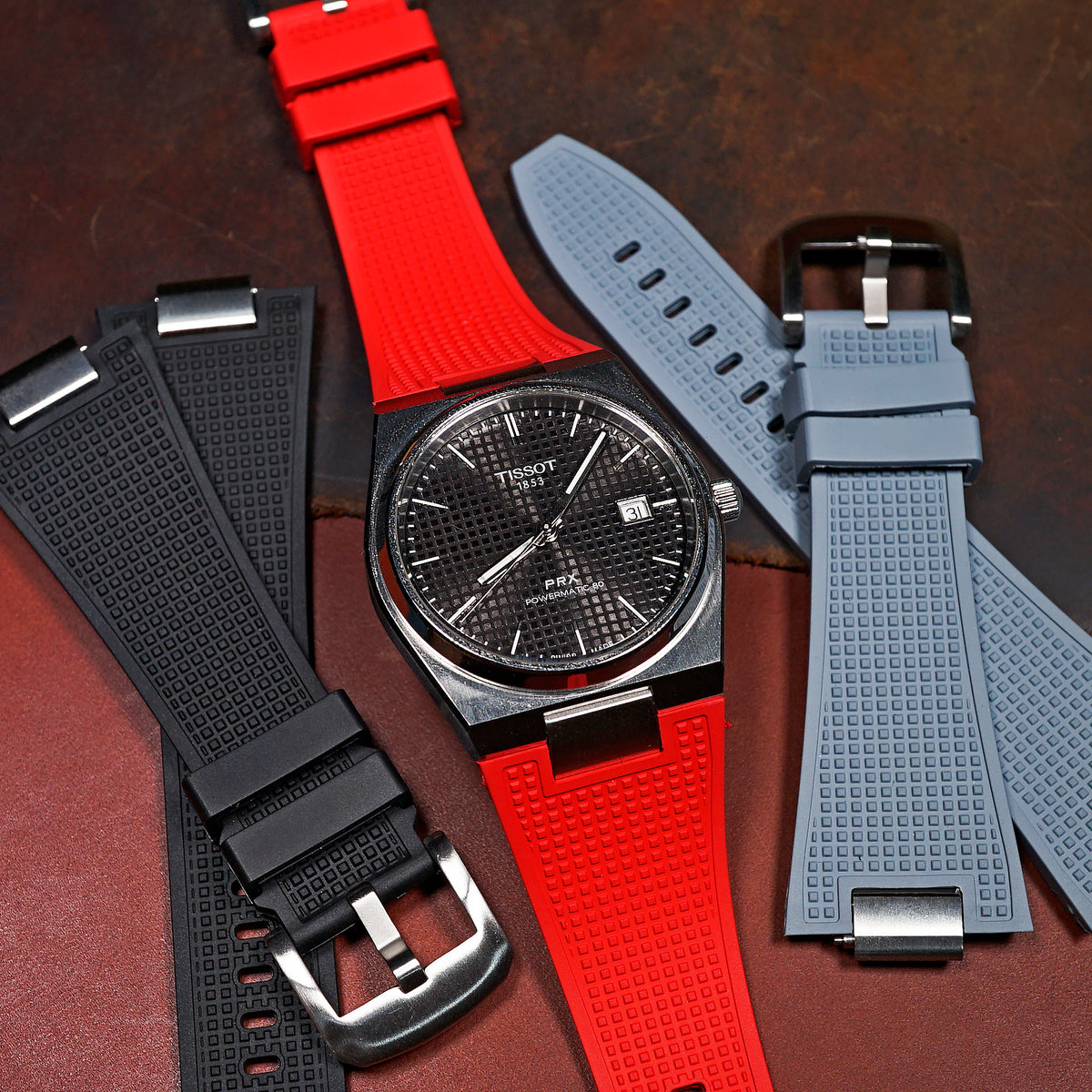 Waffle FKM Rubber Strap in Red for Tissot PRX - Nomad Watch Works SG