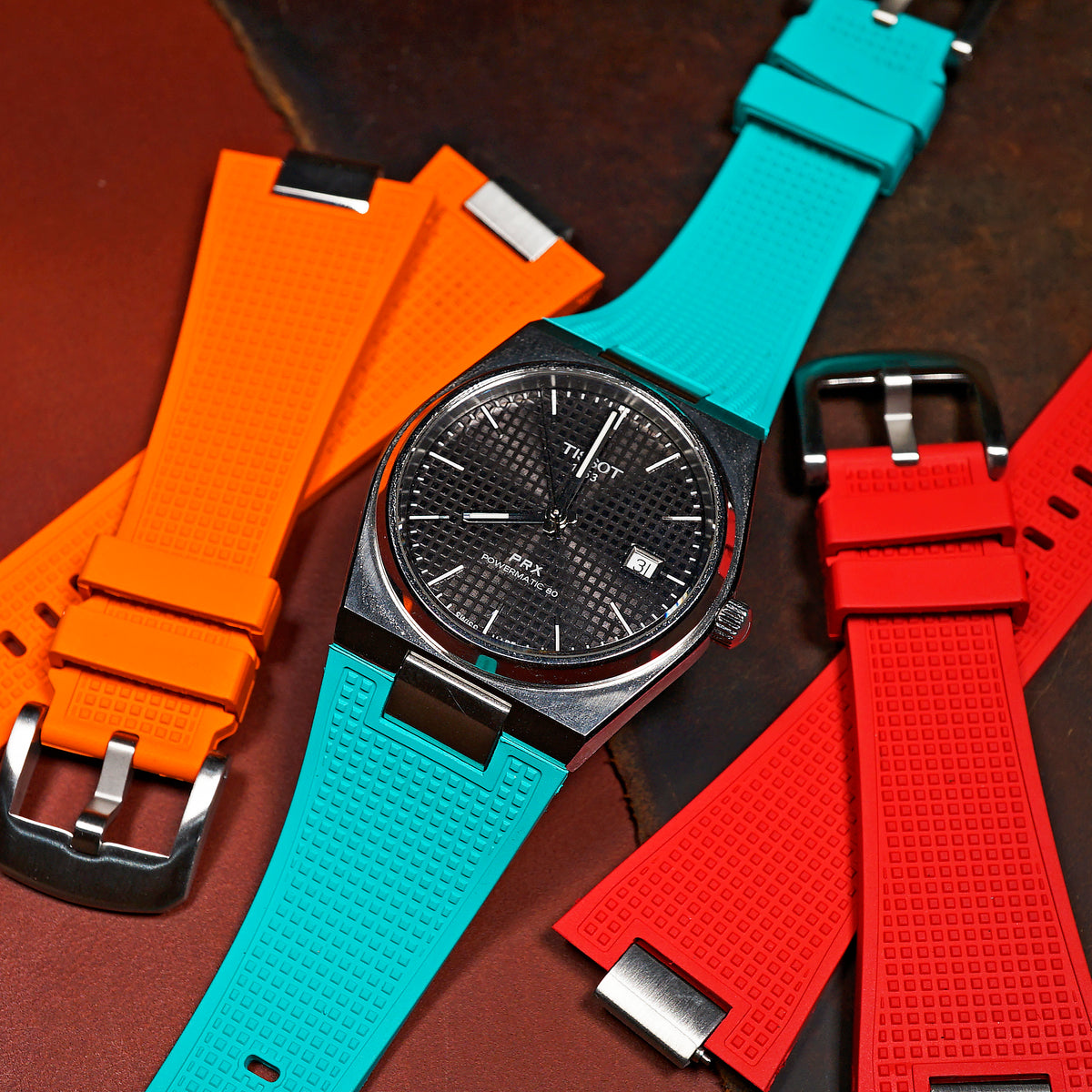 Waffle FKM Rubber Strap in Tiffany for Tissot PRX - Nomad Watch Works SG
